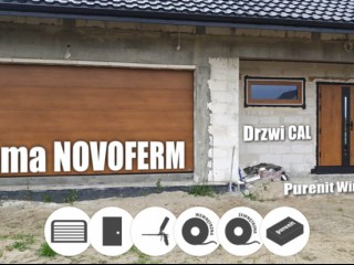 Brama garażowa Novoferm, piękne drewniane drzwi firmy Cal oraz energooszczędne okna PCV od firmy Hensfort